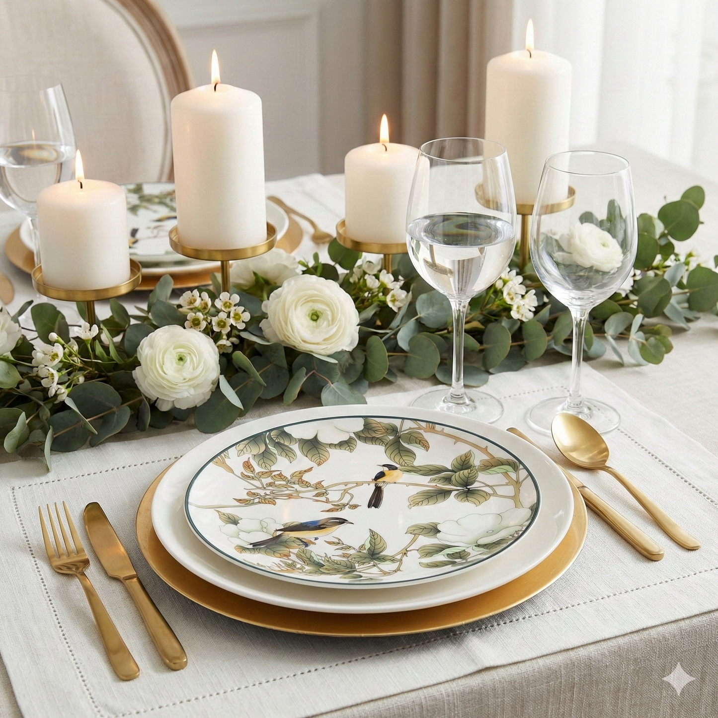 Green Floral Accent Plate - Set of 4