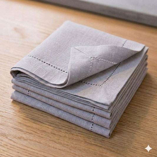 Natural Linen Beige Hemstitched Napkin-Set of 4