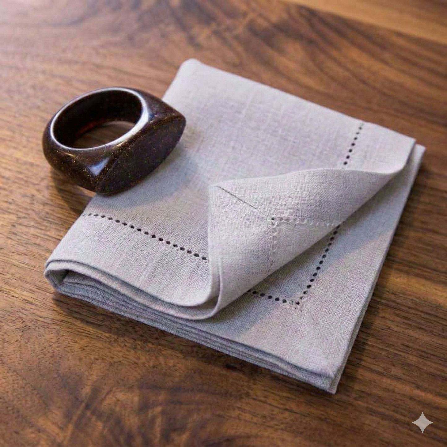 Natural Linen Beige Hemstitched Napkin-Set of 4
