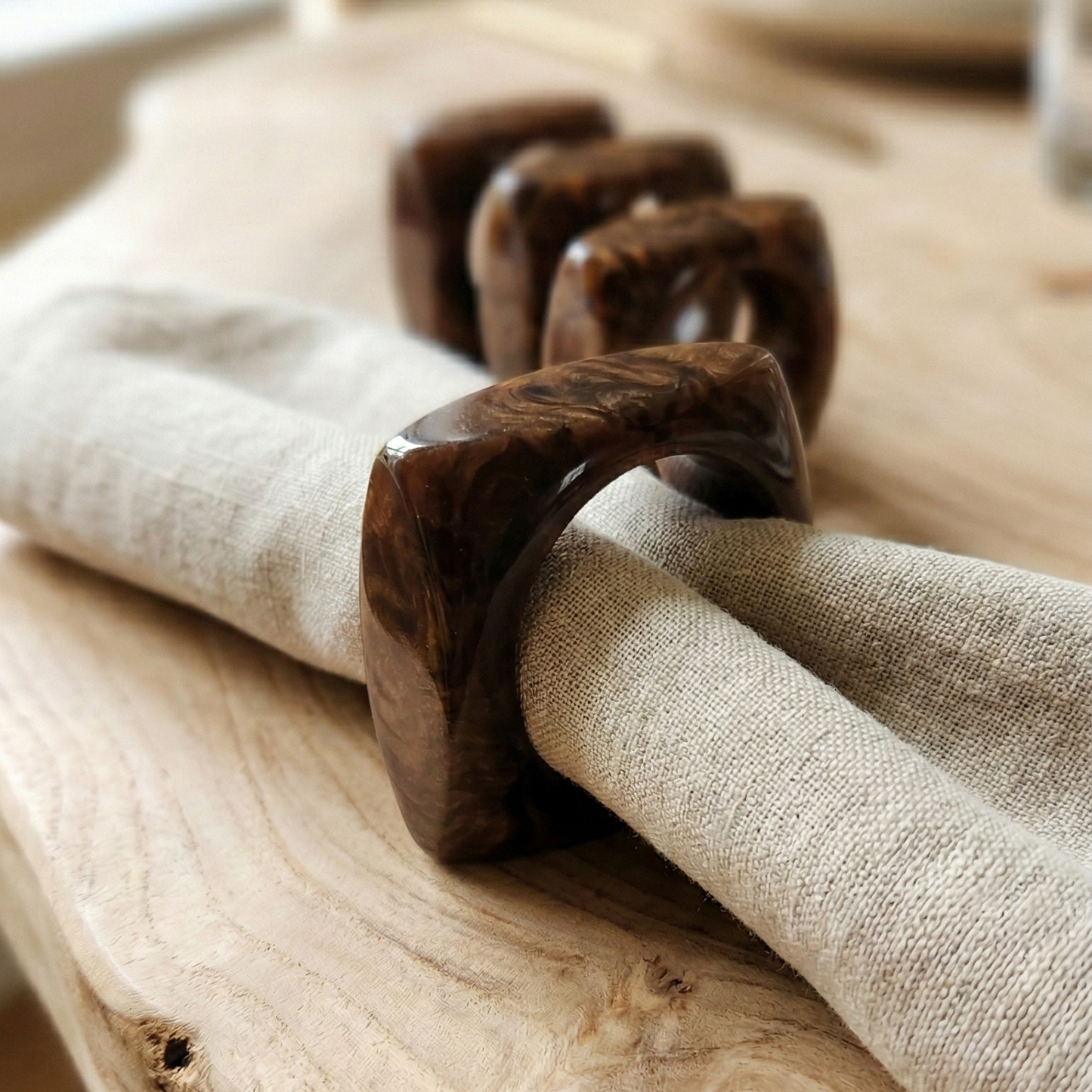wood toned Napkin Ring- set of 4