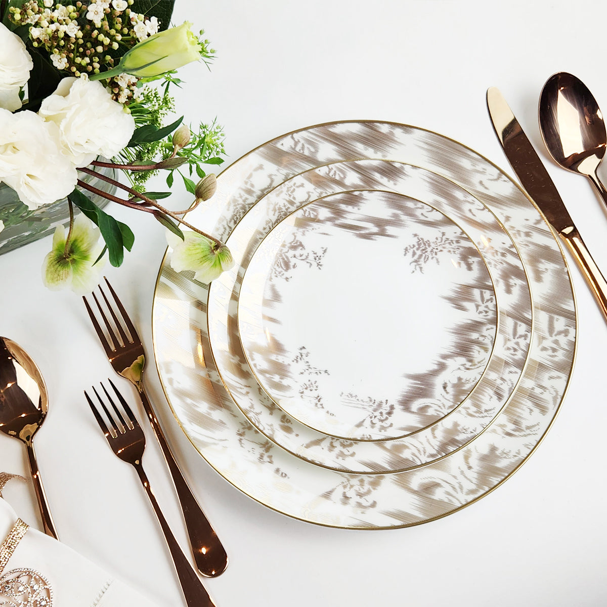 Gold Brocade Dinnerware Set - 16 Pieces