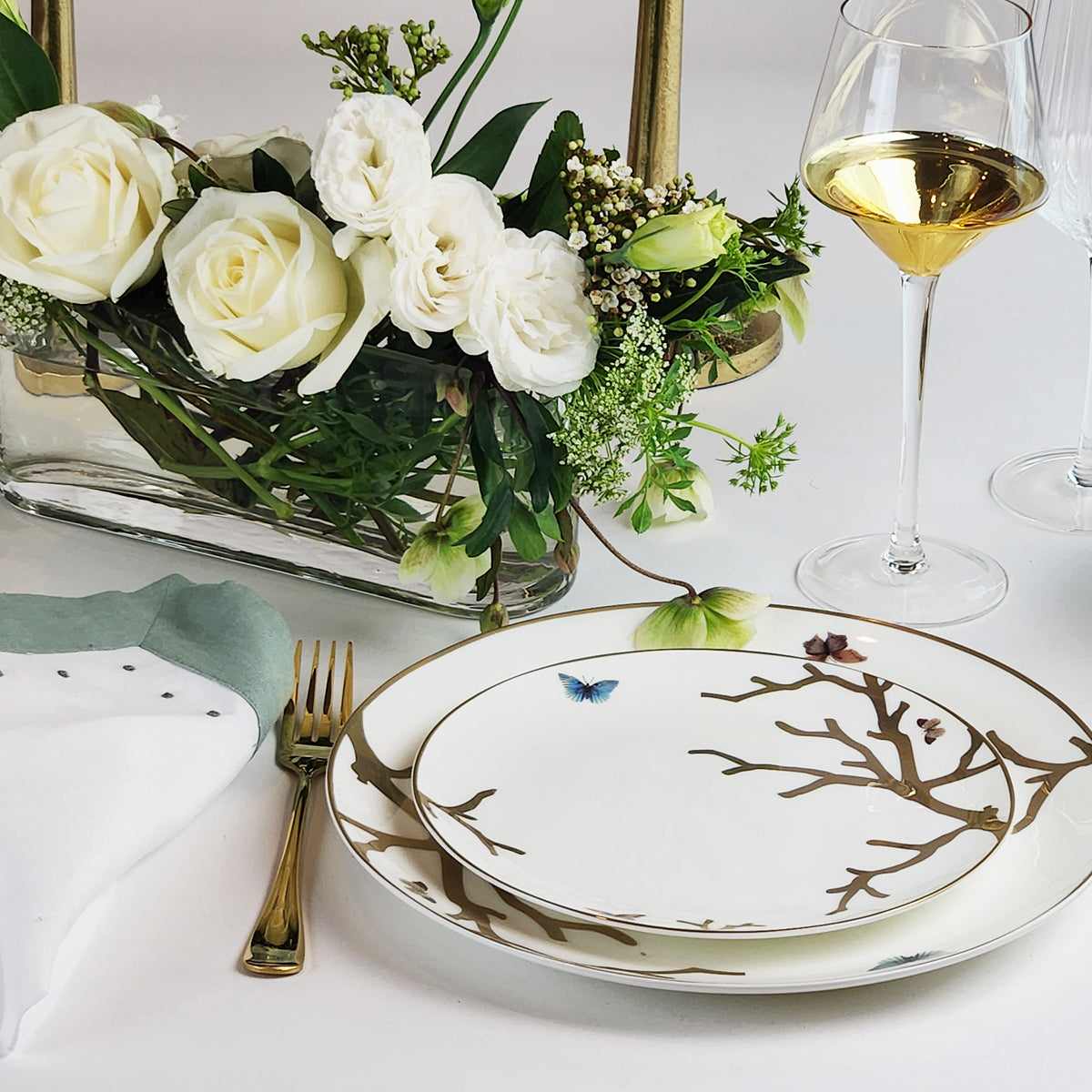 White Linen Napkins with Mint Green Border-Set of 4