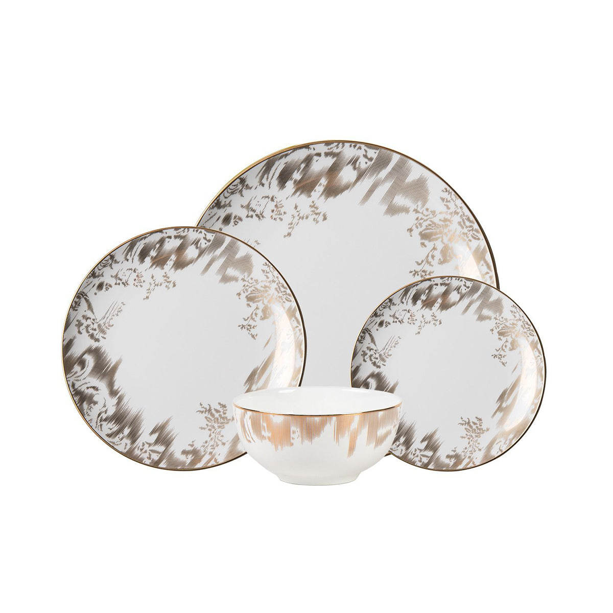 Gold Brocade Dinnerware Set - 16 Pieces