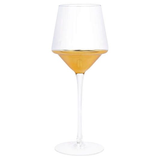 Set of 4 modern triangle-shaped glasses with gold filigree base.