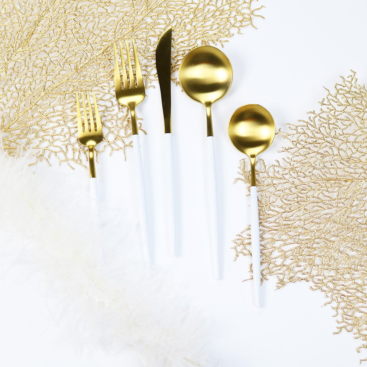 White and Gold Obelisk Flatware-20 Pieces