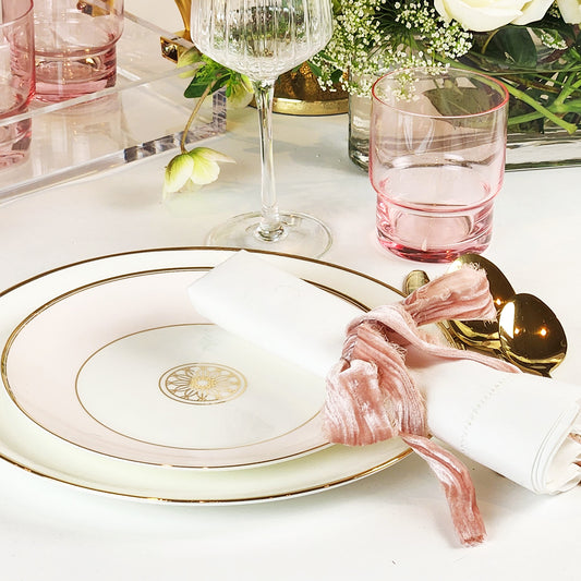 Elegant pink rock glass tumblers with indented base – set of 4.