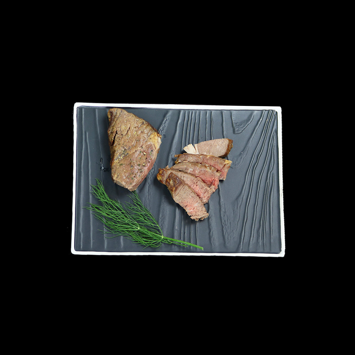 Black Textured Rectangular Plate with White Rim-Set of 4