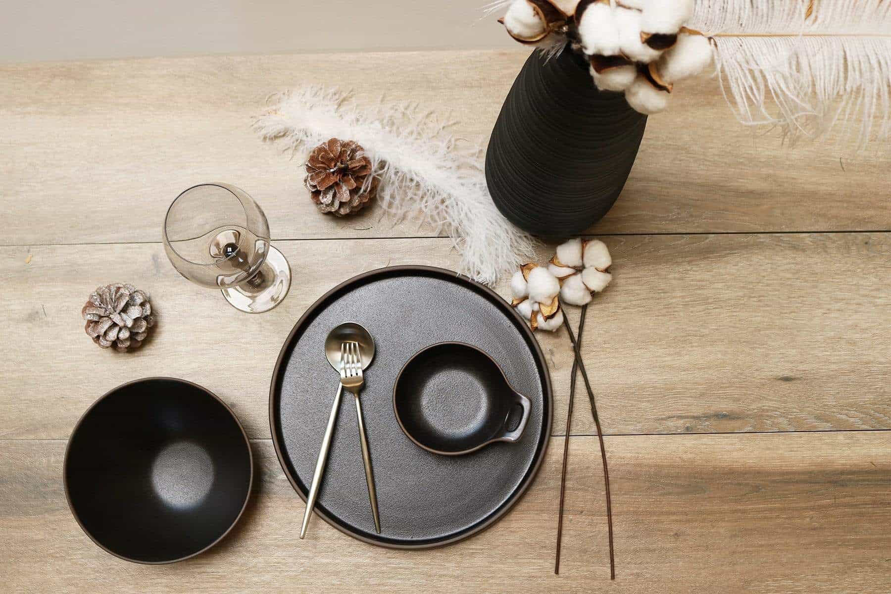 Modern Black Ridged Vase