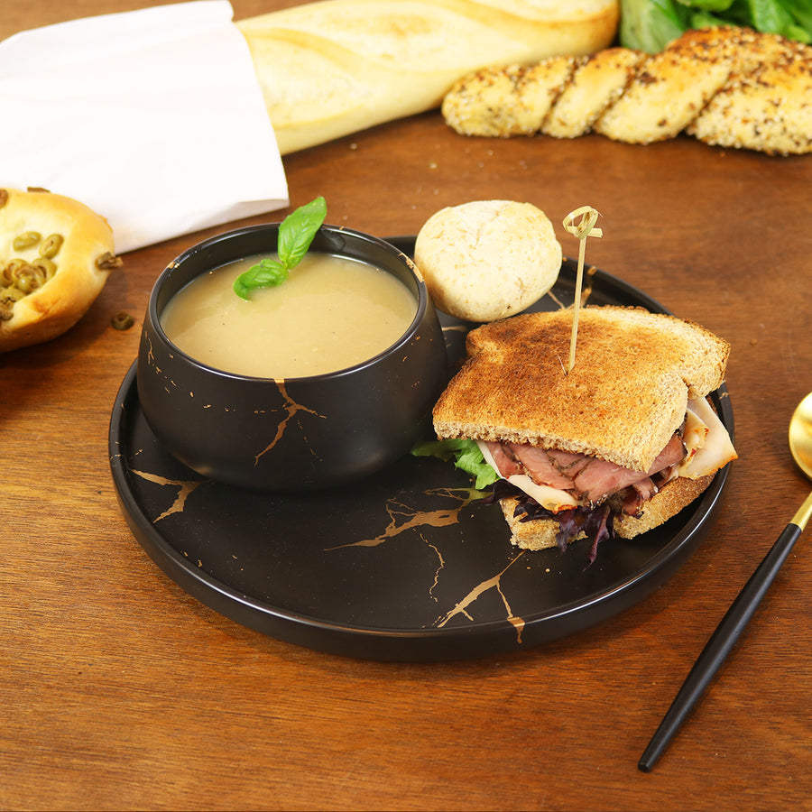 Gold Veined Black Soup Bowl-Set of 4