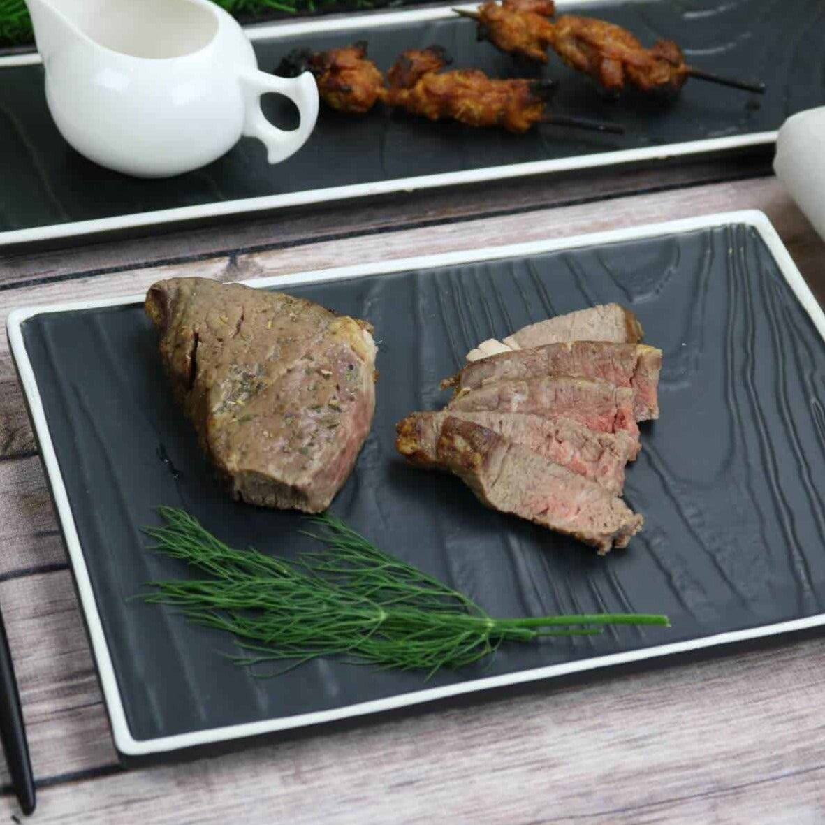 Black Textured Rectangular Plate with White Rim-Set of 4