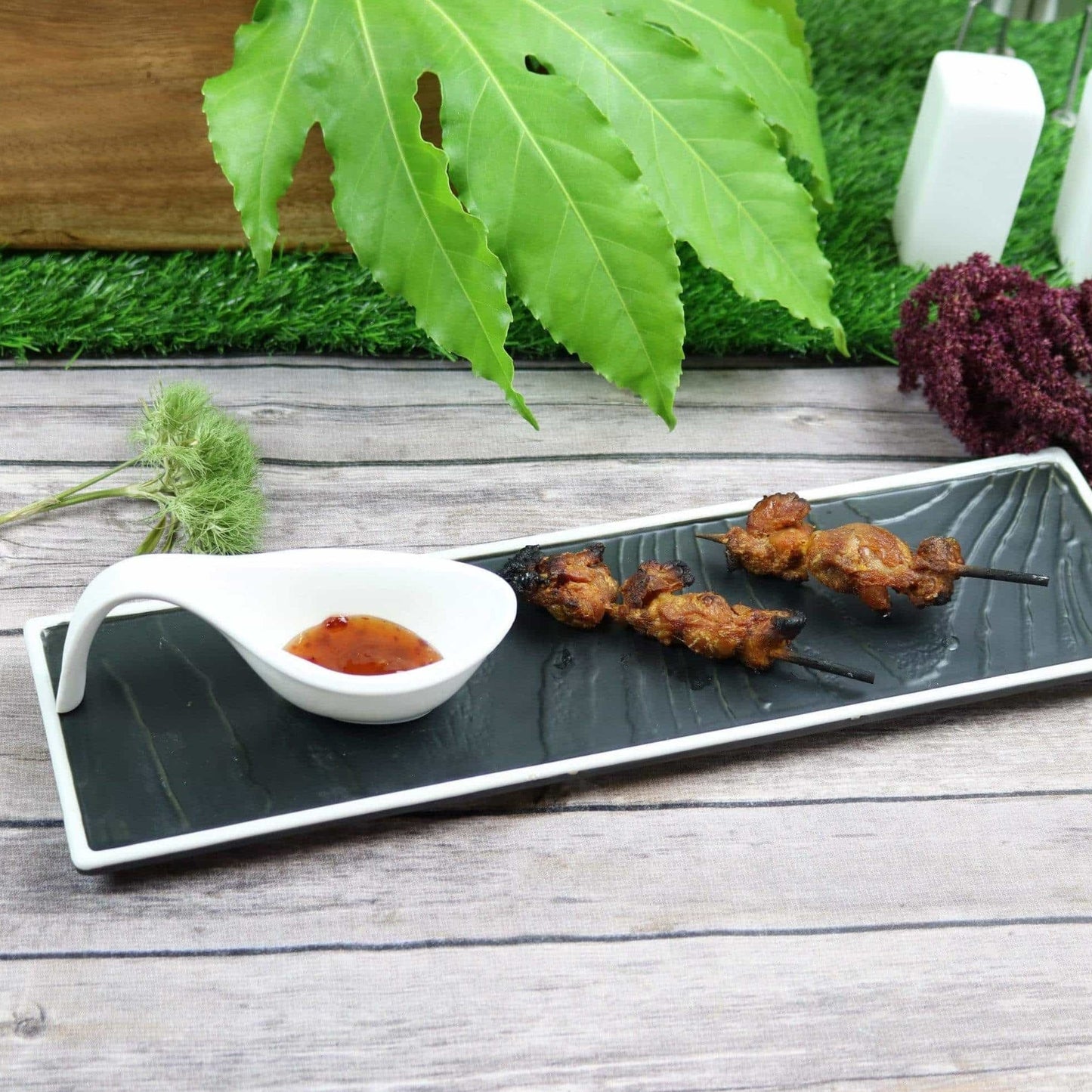 Black Textured Narrow Appetizer Plate