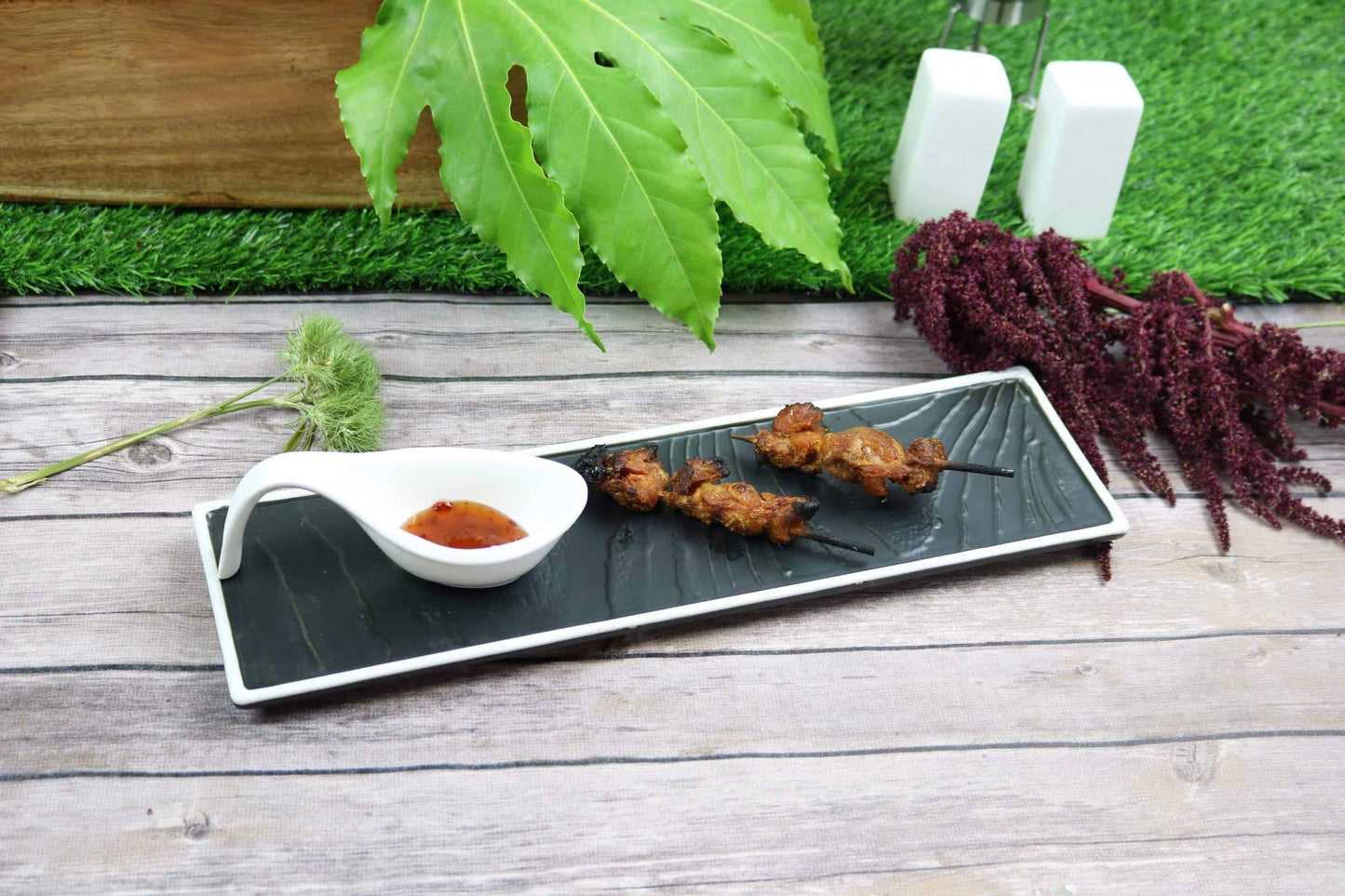 Black Textured Rectangular Plate with White Rim-Set of 4