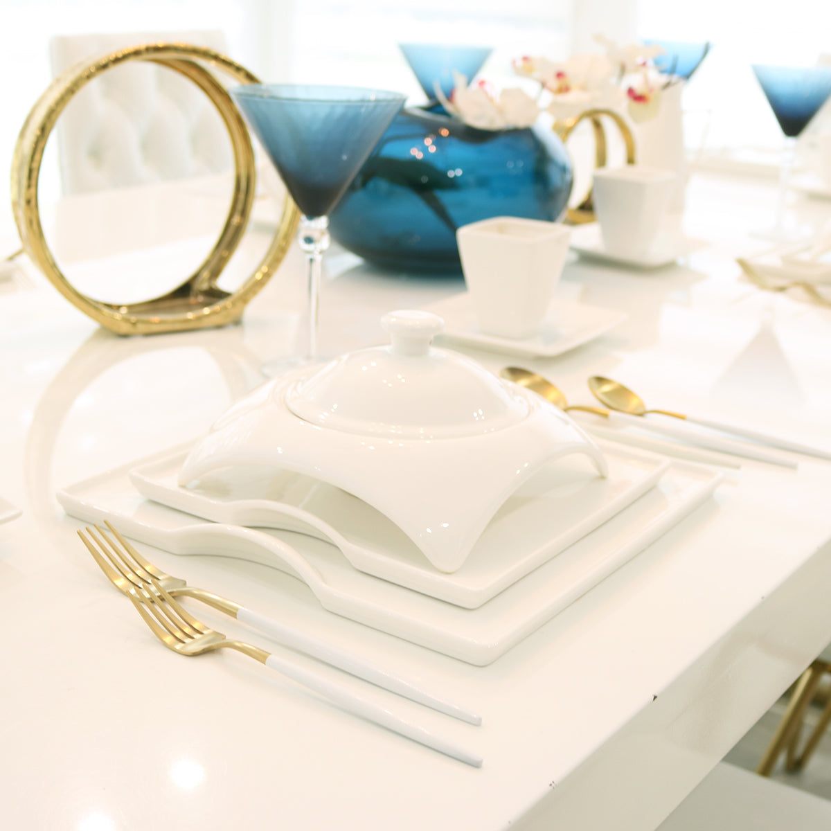thumbnail image 2 of 30-Piece White Porcelain Dinnerware Set – Soft Square Design – Plates, Bowls, Mugs 2 of 3