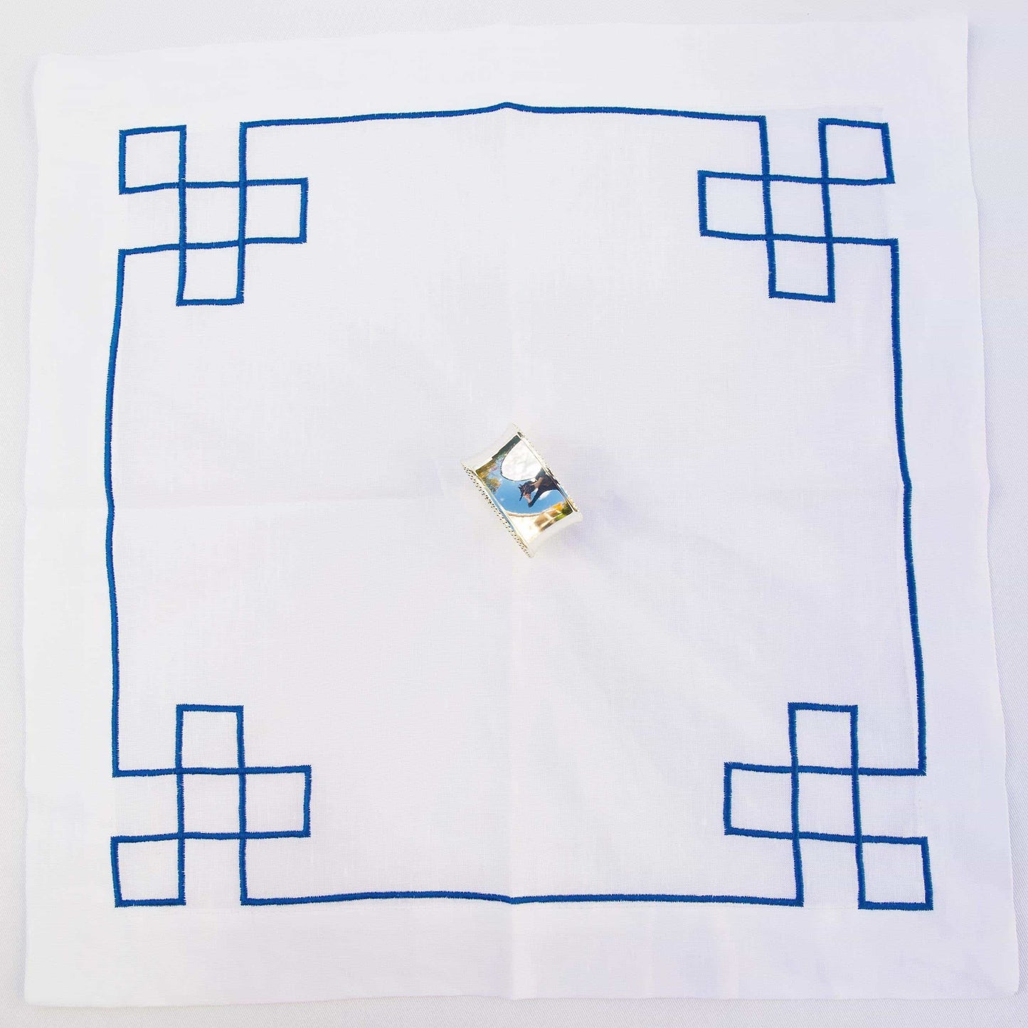 Navy Fretwork Embroidered Napkin