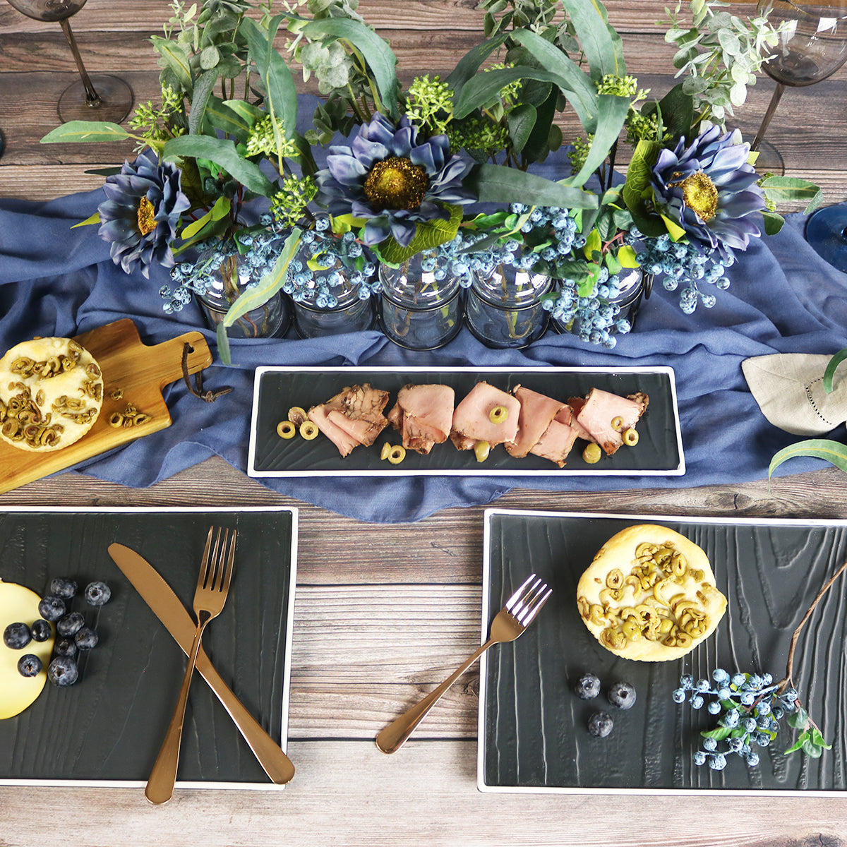 Black Textured Narrow Appetizer Plate