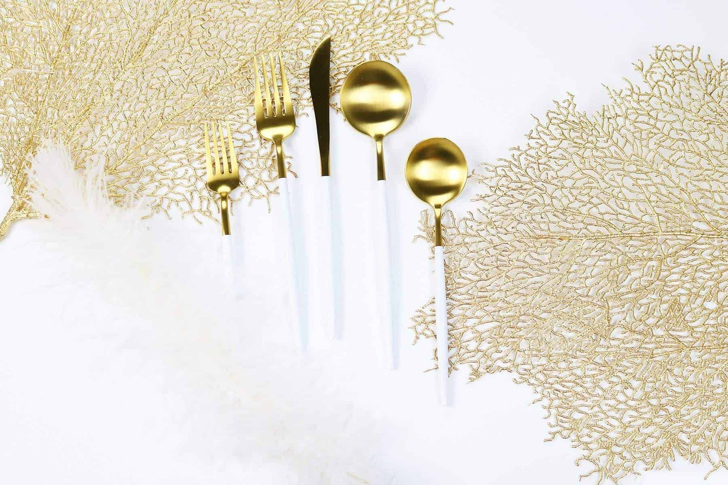 White and Gold Obelisk Flatware-20 Pieces