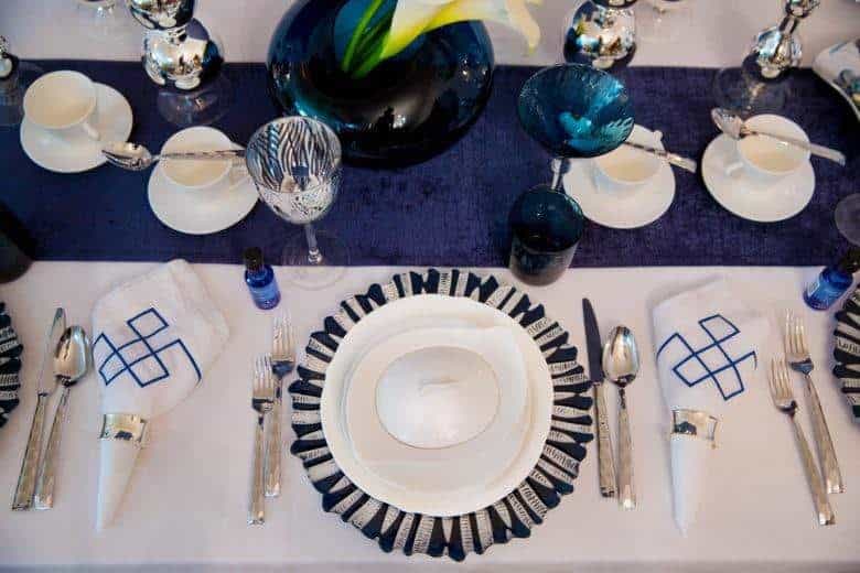 Navy Fretwork Embroidered Napkin