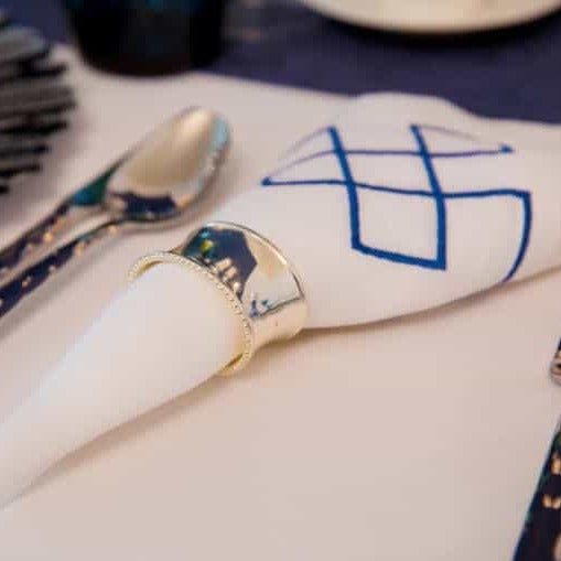 Navy Fretwork Embroidered Napkin