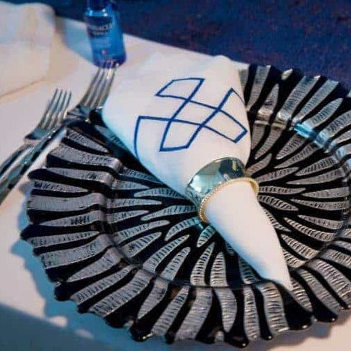 Navy Fretwork Embroidered Napkin