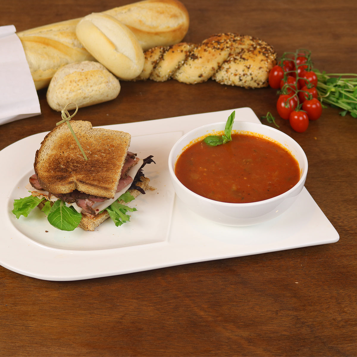 Hearty Tomato Soup with Reuben Sandwich