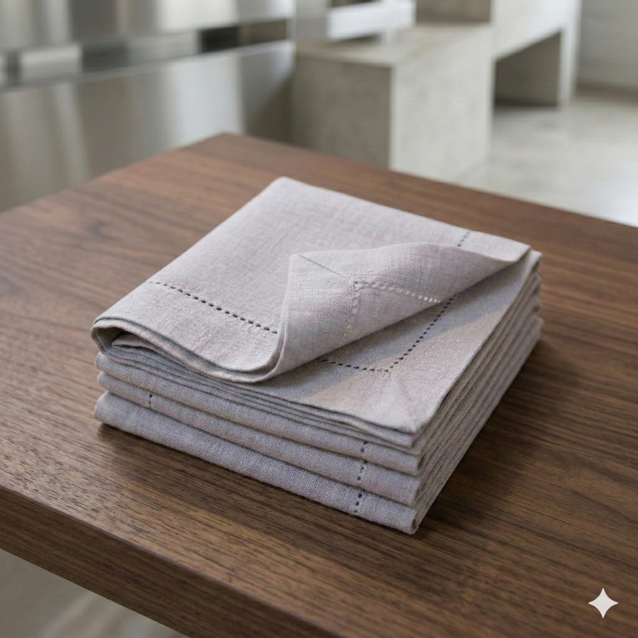 Natural Linen Beige Hemstitched Napkin-Set of 4