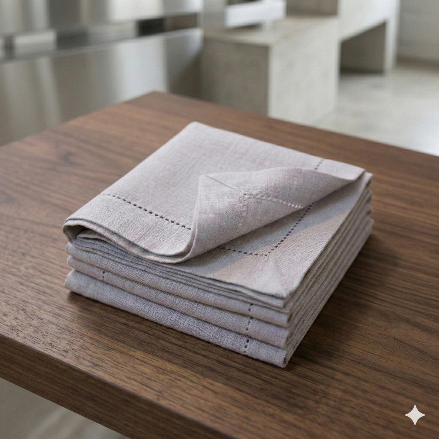 Natural Linen Beige Hemstitched Napkin-Set of 4