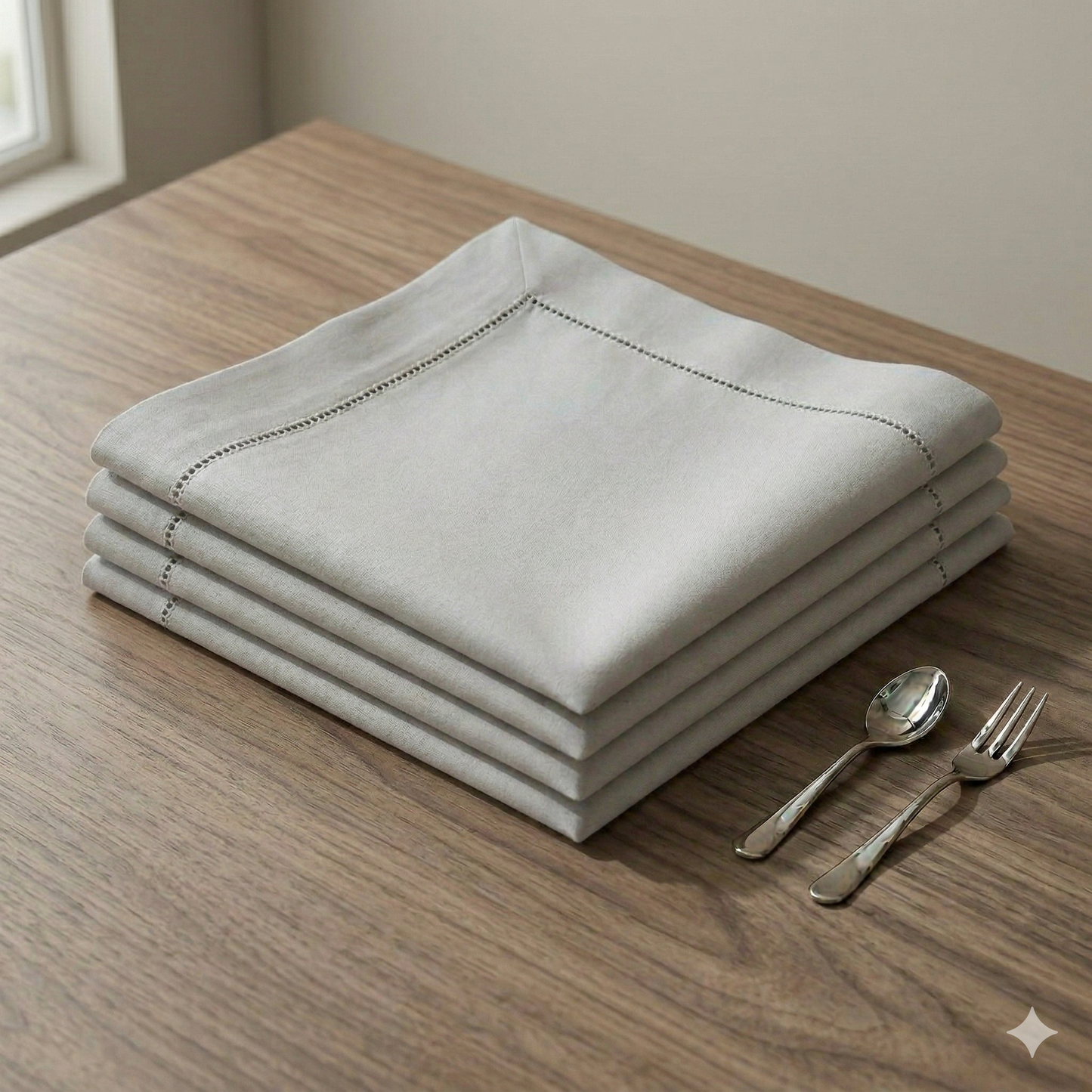 Taupe Linen Hemstitched Napkin-Set of 4
