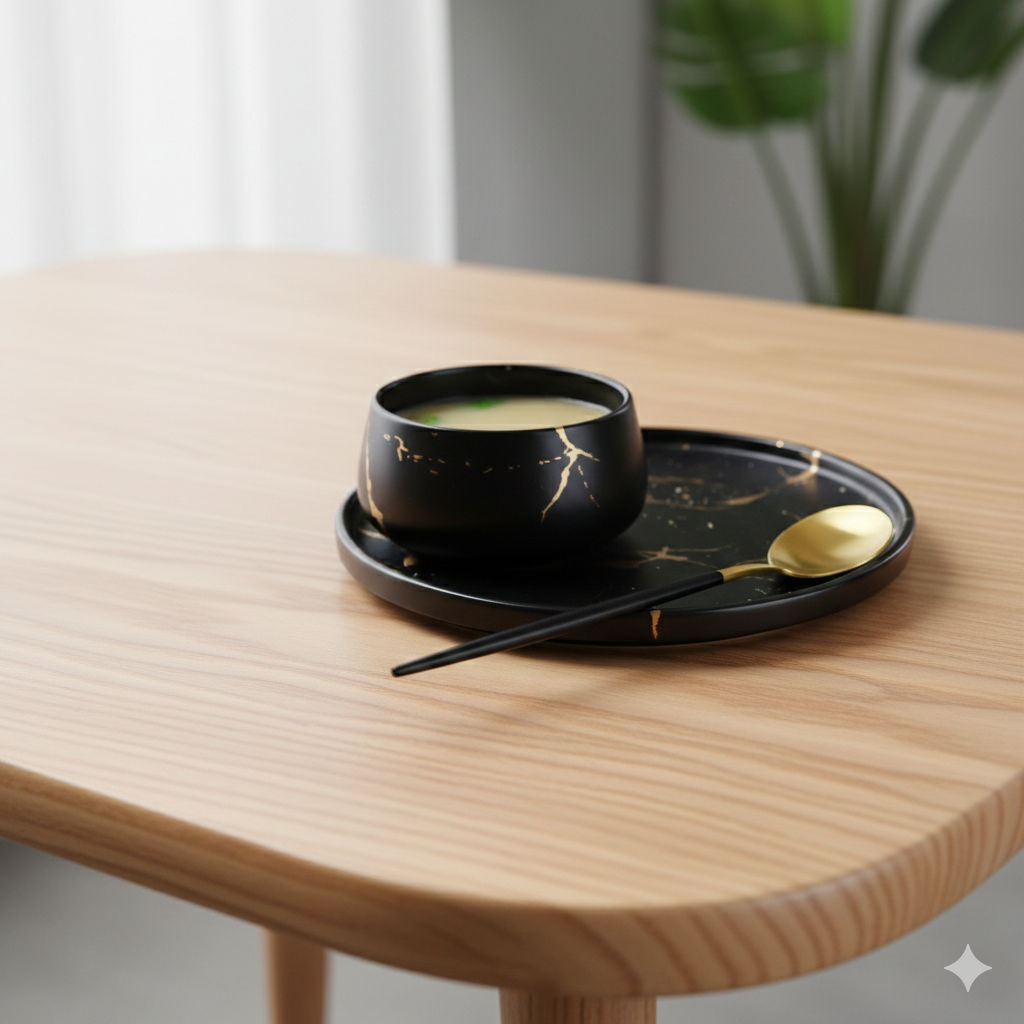 Gold Veined Black Soup Bowl-Set of 4