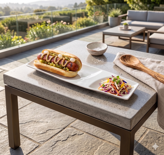 White Porcelain 2 Section Hotdog Plate-Set of 4