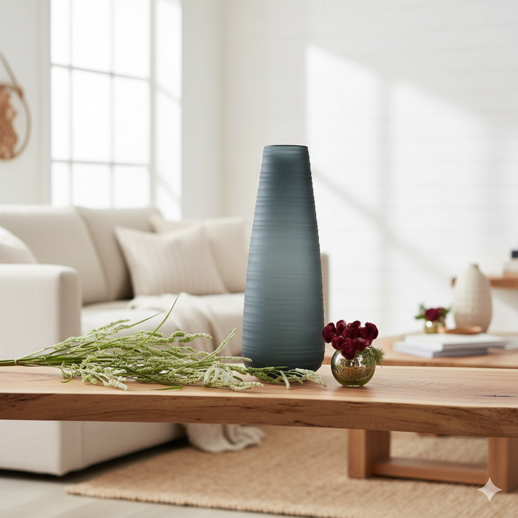 Modern Black Ridged Vase