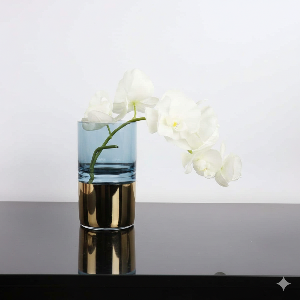 Blue and Gold Cylinder Vase Short
