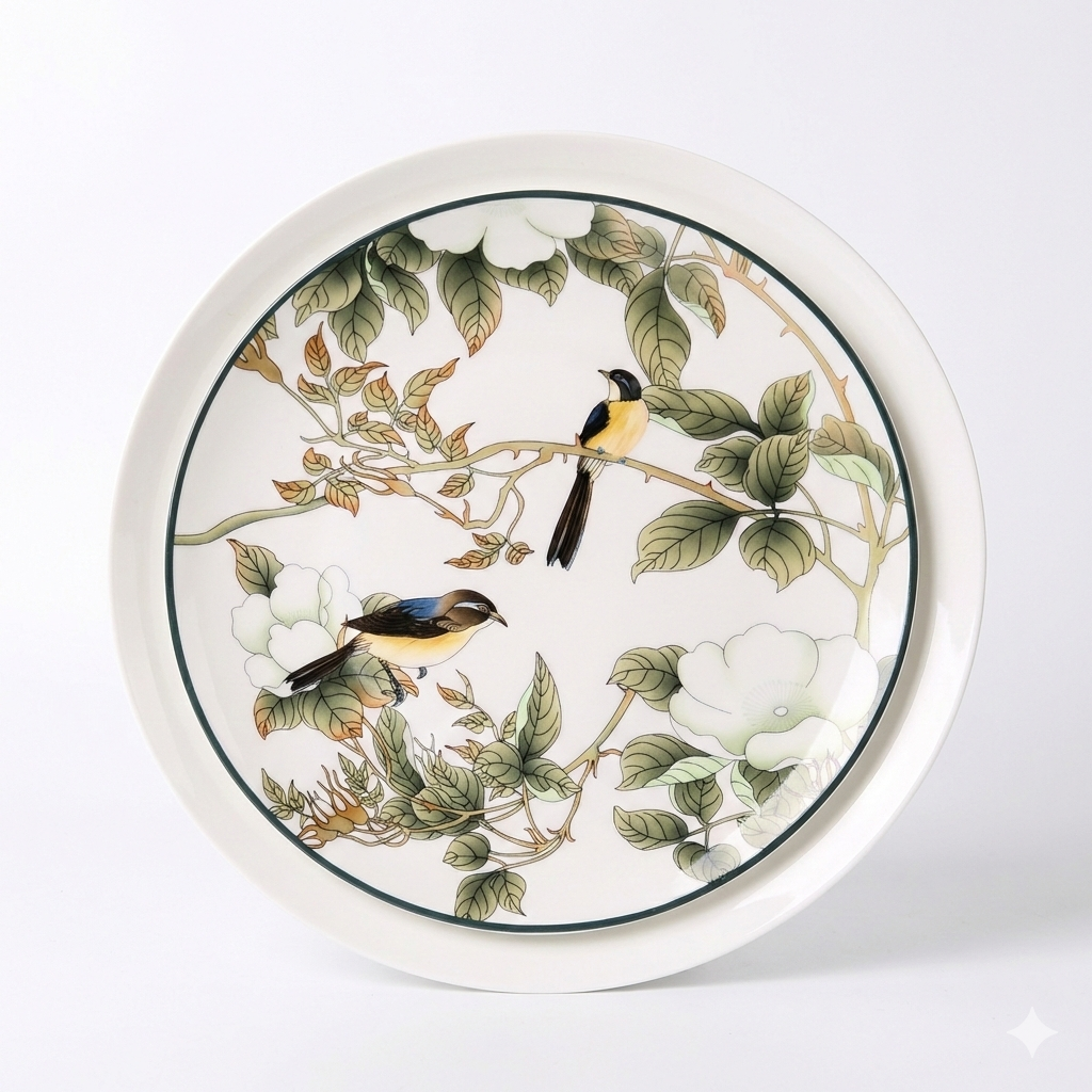 Green Floral Accent Plate - Set of 4