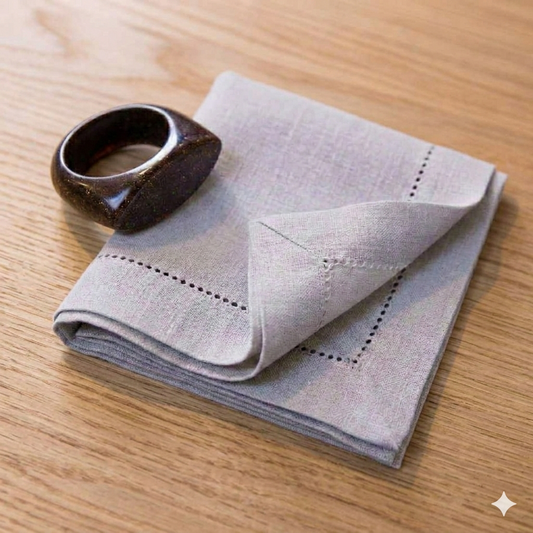 Natural Linen Beige Hemstitched Napkin-Set of 4