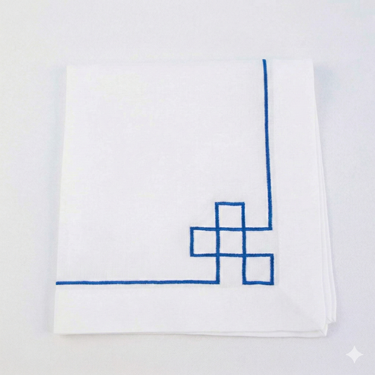 Navy Fretwork Embroidered Napkin