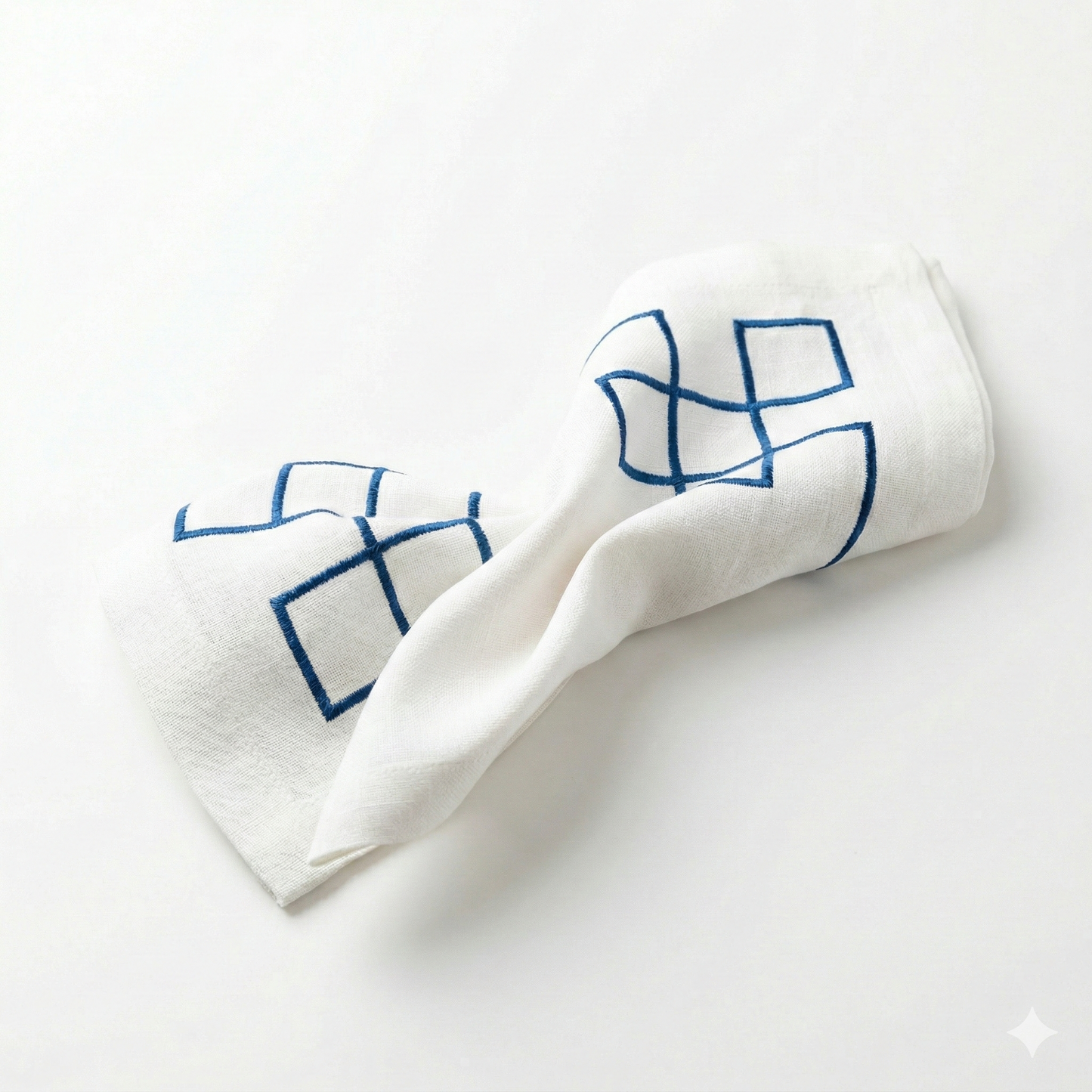 Navy Fretwork Embroidered Napkin