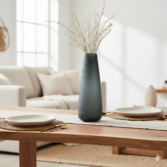 Modern Black Ridged Vase