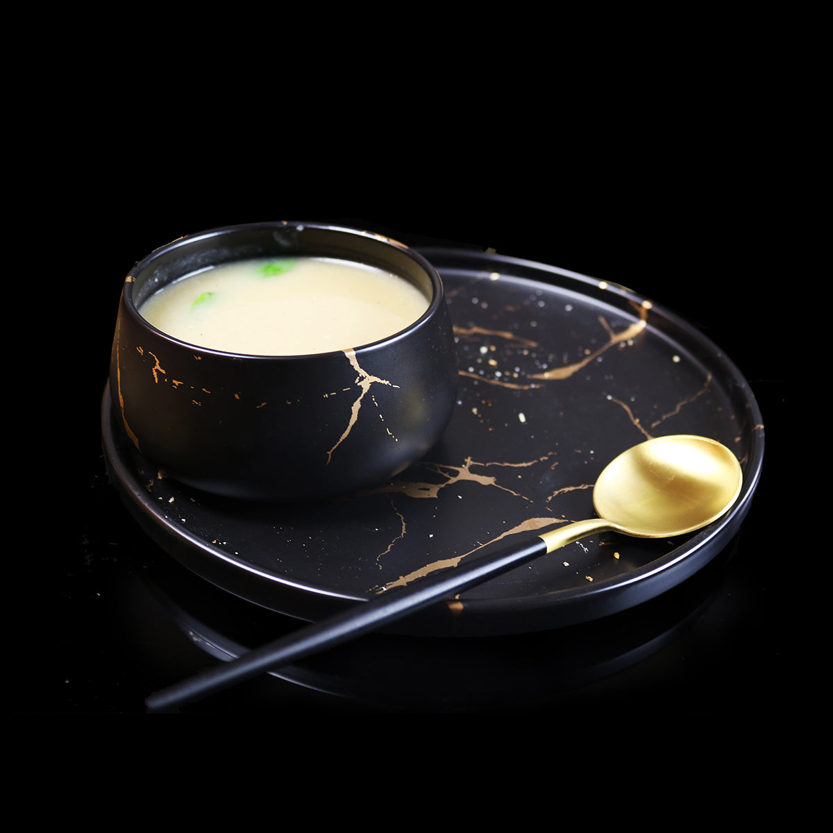 Gold Veined Black Soup Bowl-Set of 4
