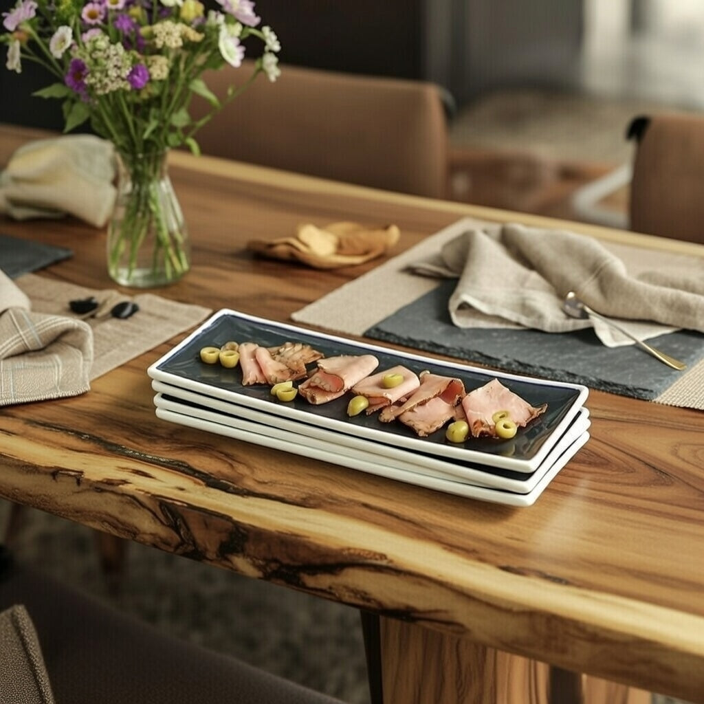 Black Textured Narrow Appetizer Plate-set of 4