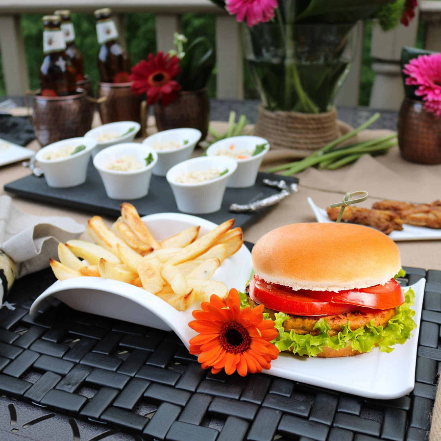 burger and fries white porcelain plate-set of 4