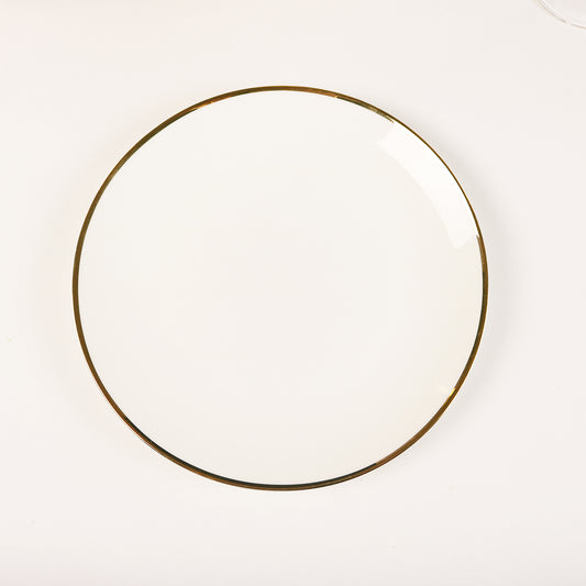 Set of 4 Fine Bone China salad plates with a slim 14k gold rim, perfect for custom table settings.