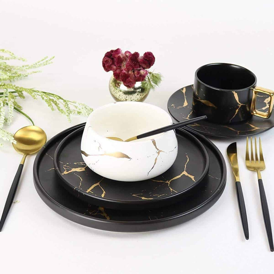 Gold Veined Black Salad-Set of 4