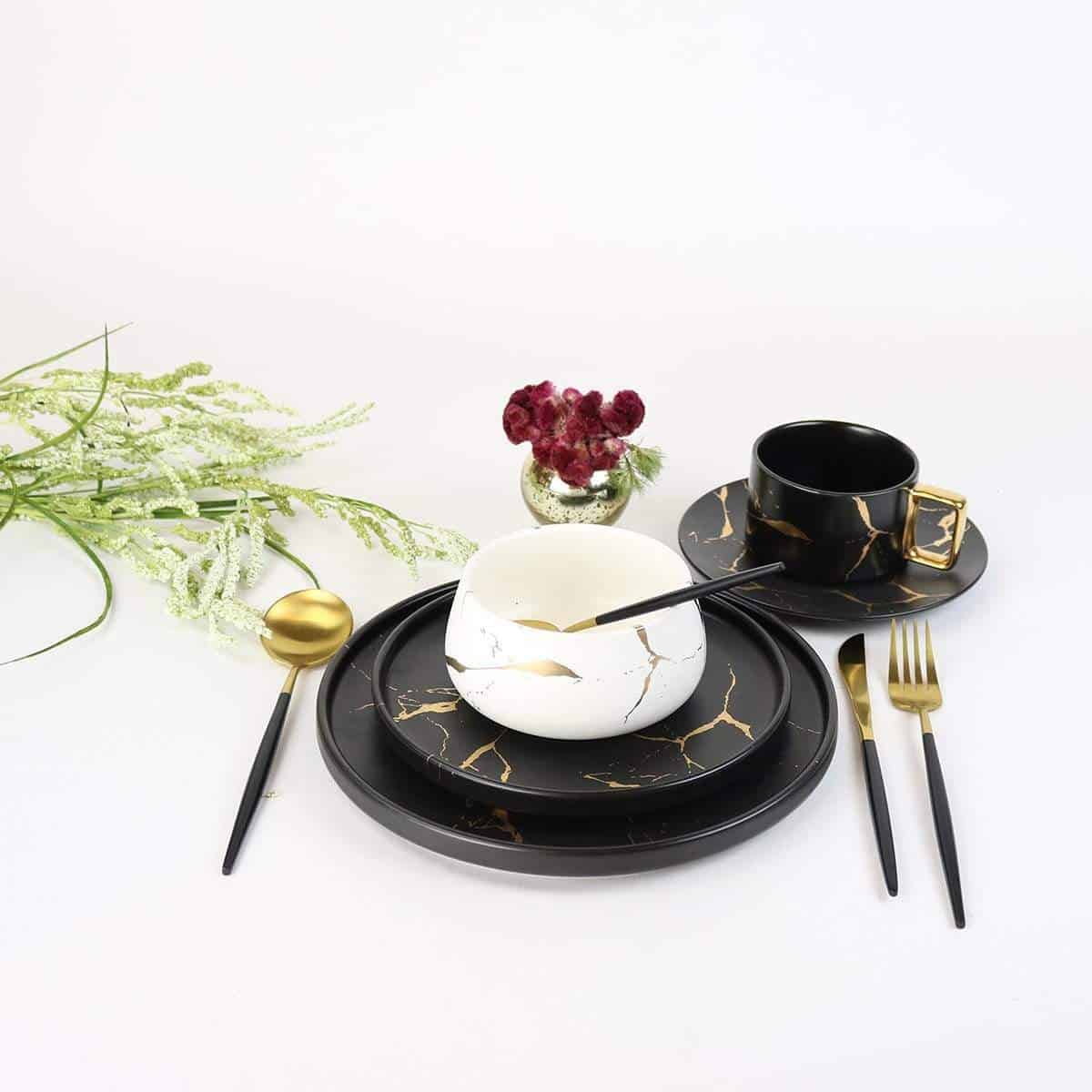Gold Veined White Soup Bowl-Set of 4