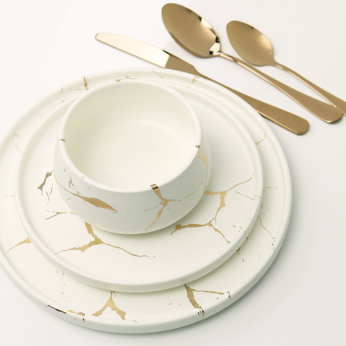 Gold Veined White Dinner Plate-Set of 4