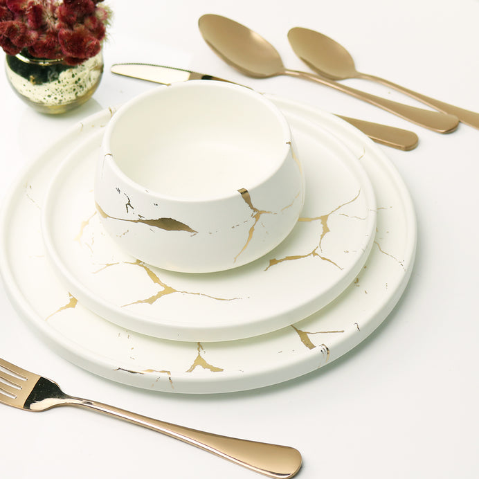 Gold Veined White Dinner Plate-Set of 4