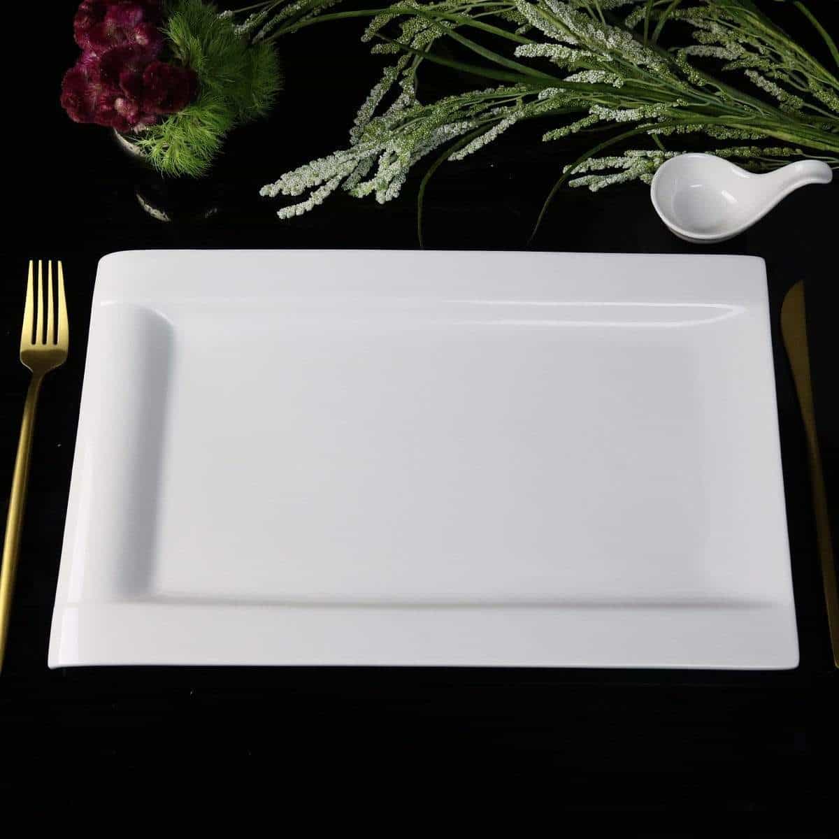 Rectangular White Porcelain Dinner Plate-Set of 4