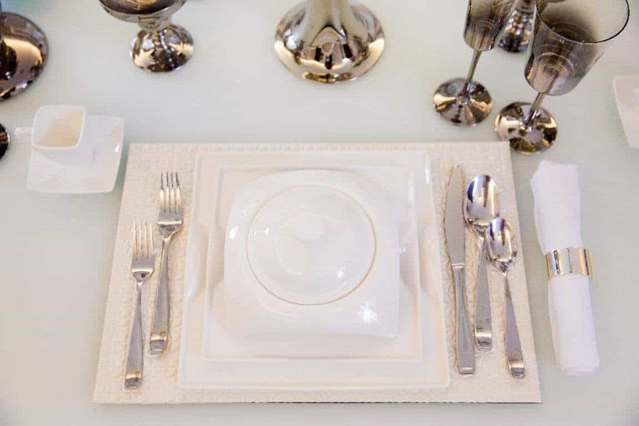 modern square dinner plate white porcelain- set of 4