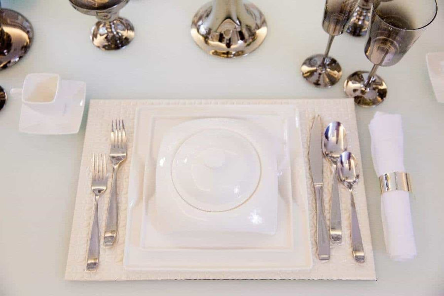 modern square white porcelain soup plate with lid- set of 4