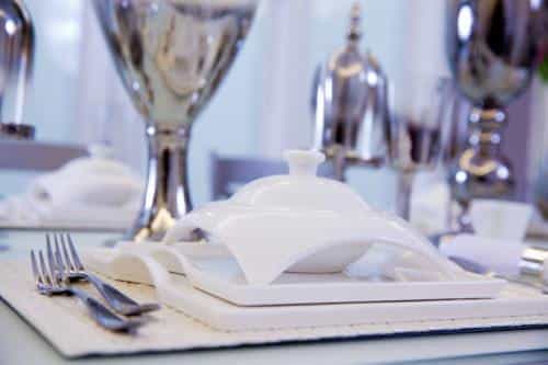 modern square white porcelain soup plate with lid- set of 4