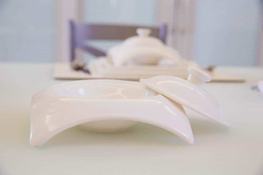 modern square white porcelain soup plate with lid- set of 4