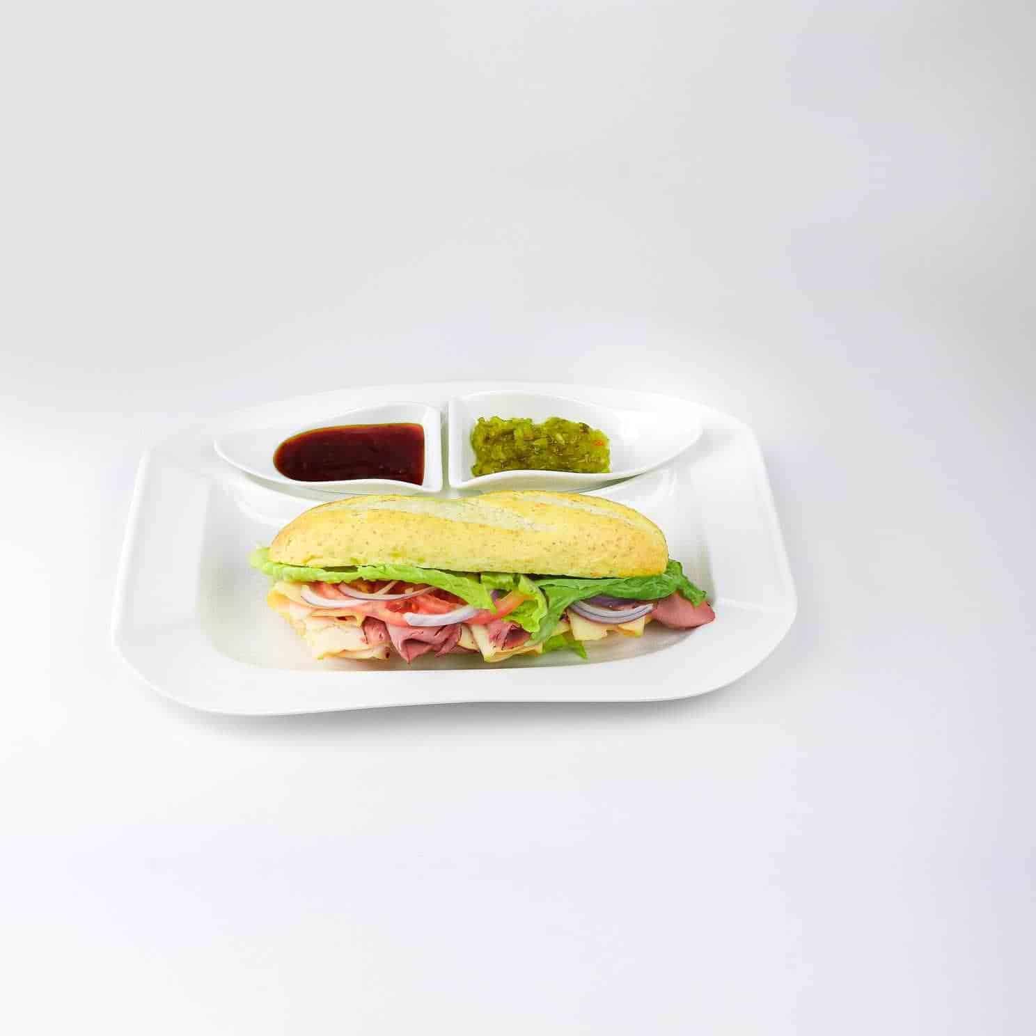 White Porcelain  3 Section Hero Plate- Set of 4